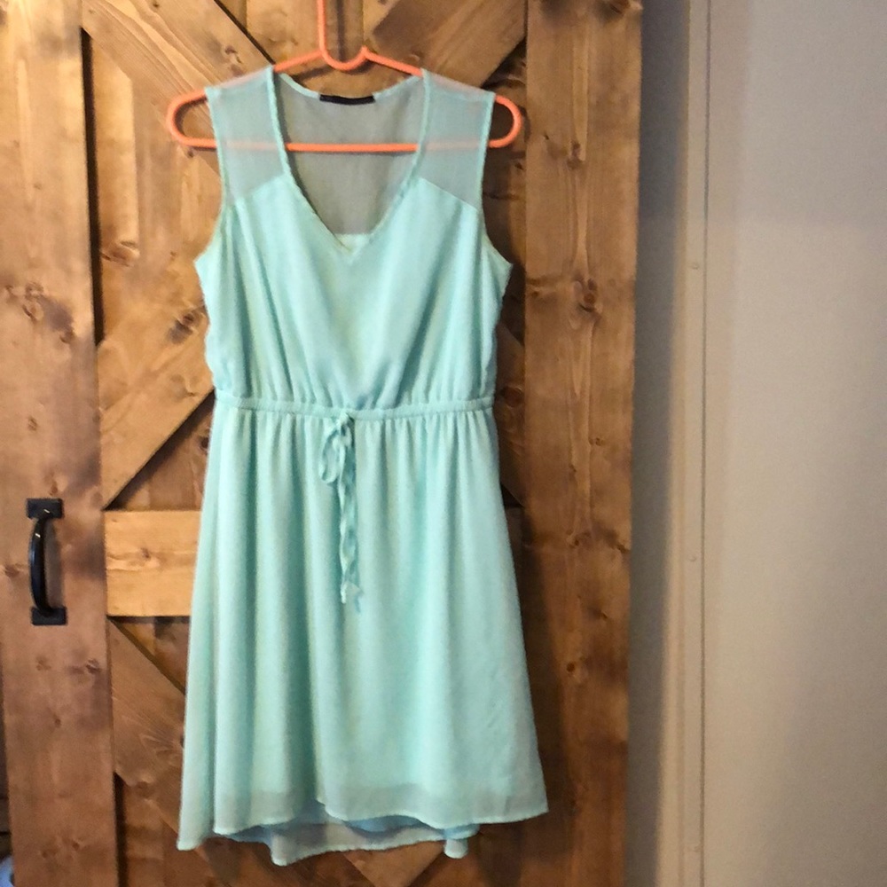 Teal high low dress/gold polka dots